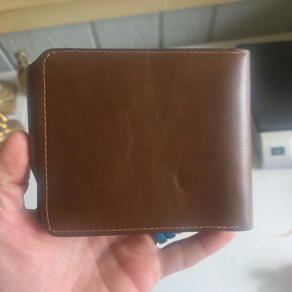 Bailini Genuine Brown Cowhide Leather Men Bifold Cowboy Wallet